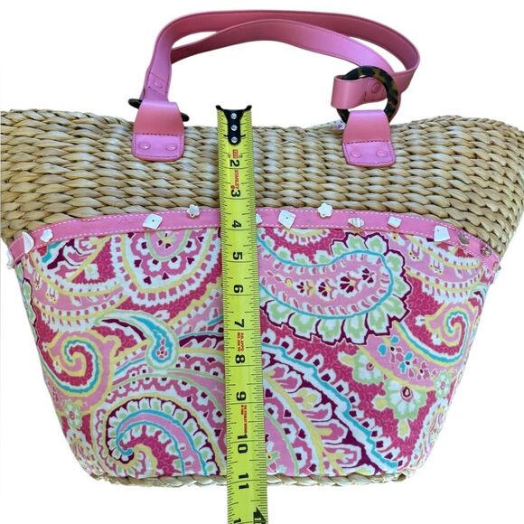 Vera Bradley Straw Tote Retired Capri Melon Beach Bag Pink Strap Paisley Summer - Picture 14 of 15
